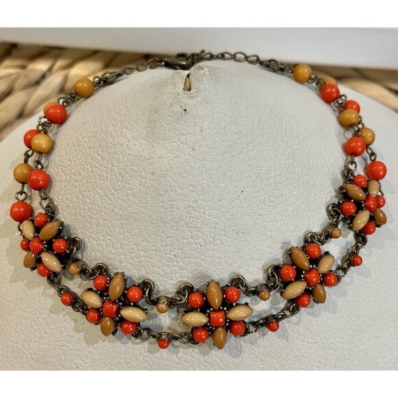 Y2K Desdstock 11 ~ 15in Choker Necklace Floral Flowers Brown Fairy Grunge - Picture 3 of 6